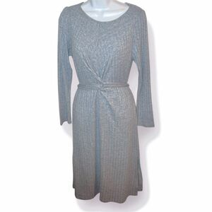 Julia Jordan Gray Criss Cross Tie Front Ribbed Knit Midi Dress Sweater 8 NWT